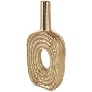 Gold Circular Aluminum Metal Geometric Decorative <b>Vase</b> with Linear Etchings - Product Image 1