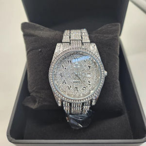 Presentamos un lujoso reloj de cristal helado exquisito, oro blanco de 14 quilates y oro amarillo, acabado ostentoso, estilo Streetwear, Turner de cabeza - Product Image 1