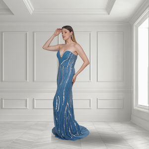 Vestido de Fiesta Largo hasta el Suelo, sin Tirantes, con Estampado Hecho a Mano, Escote en V, Cintura Natural, Silueta en A, para Mujer, Fabricante de Confianza - Product Image 3