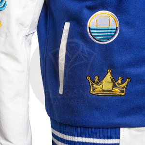 Blanc Bleu Contraste Couleur Bon Fournisseur Avec Prix De Gros Nouvelle Arrivée Meilleure Qualité À La Mode Hiver Hommes Collège Baseball Vestes - Product Image 5