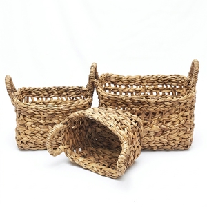 Natural Banana Bark <b>Storage</b> <b>Basket</b> Set <b>Rectangular</b> Open Grid Arch Handle Tabletop Organizer Bin Setup Pure Art Room Decor Craft - Product Image 3