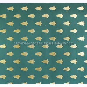 กระดาษฝ้ายรีไซเคิลทำด้วยมือพร้อมแผ่นกระดาษพิมพ์ลายต้นไม้ฟอยล์สีทองสีเขียว - Product Image 1