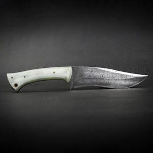 Cuchillo de Caza de Acero de Damasco de Grado Industrial Personalizable al por Mayor, Hoja de Punta Caída de Espiga Completa, Mango de Micarta Blanco - Product Image 4