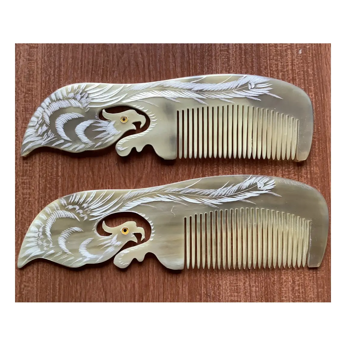 Natural Buffalo Horn Comb Phoenix Handle for Salon Women Men and Girls for Thick Curly and Wavy Hair
