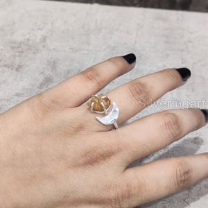 Joyería de piedra cruda, anillo para mujer, piedra preciosa de citrino ajustable Natural, piedra natal de noviembre, luna creciente, anillo de Plata de Ley 925 - Product Image 2
