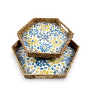 Bandeja Bohemia de Ratán con Incrustaciones de Madreperla, Diseño Flexible, Borde Decorativo Hecho a Mano para Servir Comida y Decoración del Hogar - Product Image 5