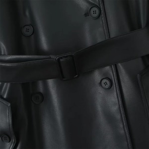 Women's Casual PU Leather Jacket for Fall <b>Black</b> Long Sleeve Double Breasted Cotton Breathable Knitted Design New Autumn Fashion - Product Image 6