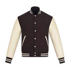 Chaqueta universitaria de lana para hombre con mangas de cuero de vaca con botones a prueba de viento estilo universitario ropa de hombre chaquetas de béisbol - Product Image 1