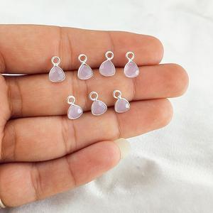 Pink Chalcedony Trillion Gemstone Pendant Tiny Sterling Silver 925 for <b>Necklace</b> and Earring Jewelry Components - Product Image 3