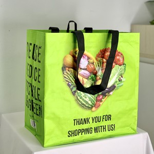 Green Reusable Polypropylene Woven Shopping <b>Bag</b> with Vegetable Print <b>Medium</b> <b>Size</b> Tote for Groceries Shoulder Handle - Product Image 3