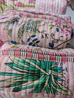 Trousse de Maquillage de Voyage Matelassée en Coton Bleu Foncé Faite à la Main, Écologique et Moderne, Grande Capacité, Style Indien, pour Pochette Motif Feuille
