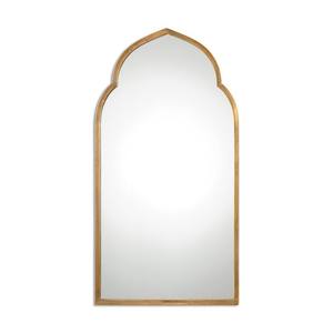 Look moderne avec le miroir mural contemporain moderne en verre et métal avec finition dorée à des fins de décoration - Product Image 1