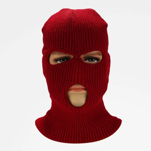 Masques de ski d'hiver en coton tricoté personnalisables cagoule 3 trous rose avec broderie et logo personnalisés pour le cyclisme - Product Image 1