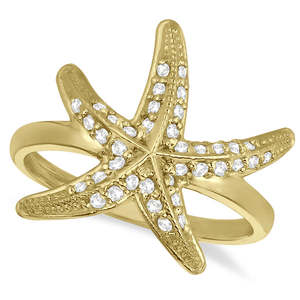 Anillo de Estrella de Mar con Diamantes en Oro Amarillo de 14K 0.34ct - Product Image 2