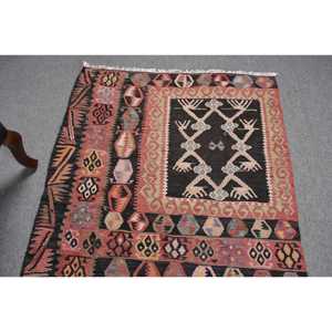 Vintage Rug, 3.2x11.9 ft <b>Runner</b> Turkish Rug, Kilim <b>Red</b> Black Ombr Rug - Product Image 4