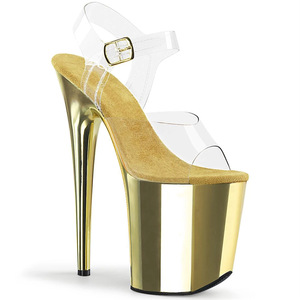 Sandalias transparentes de plataforma extrema dorada para <span class=keywords><strong>mujer</strong></span>, <span class=keywords><strong>zapatos</strong></span> de tacón alto para fiesta de boda, <span class=keywords><strong>zapatos</strong></span> de bomba de baile en barra Sexy Stripper Performance - Product Image 1