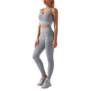 Conjunto de ropa deportiva de gimnasio de cintura alta personalizada para mujer, ropa de Yoga sin costuras de 2 piezas, patrón sólido, ropa deportiva de talla grande para Fitness - Product Image 1