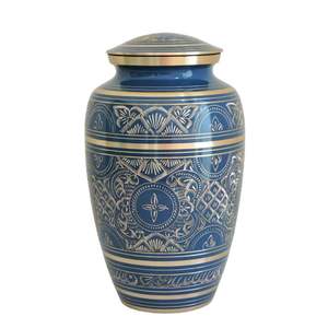 โกศบรรจุอัฐิผู้ใหญ่สีน้ำเงินทองเหลือง ดีไซน์คลาสสิก สวยงาม ทนทาน เหมาะสำหรับเก็บอัฐิมนุษย์ ใช้เป็นของที่ระลึกในงานศพ - Product Image 1