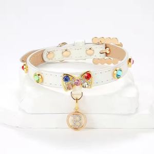 厂家直销奢华水钻宠物项圈 | 猫狗PU皮革珍珠项链 | 定制宠物配件来样定做 - Product Image 1