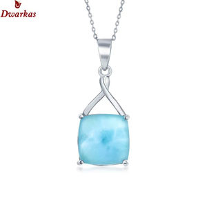 Collar con colgante de piedras preciosas naturales Larimar de joyería fina de Plata de Ley 925 clásica para bodas, fiestas y aniversarios - Product Image 3