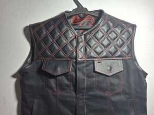 เสื้อกั๊กหนังขี่มอเตอร์ไซค์กันน้ำใส่ได้สองด้านสำหรับผู้ชายสไตล์อเมริกันทำด้วยมือสีสันสดใสงานตามสั่งสำหรับฤดูหนาว - Product Image 3