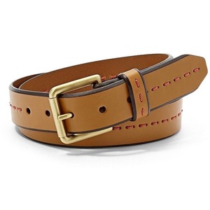 Stylish Vintage Hand <b>Tooled</b> Western <b>Leather</b> Pin Buckle <b>Belt</b> with Contrast Red Stitch Accents Durable and Eco-Friendly - Product Image 1