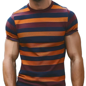 Jersey informal de verano para hombre, camiseta de gran tamaño, estampado gráfico de rayas transpirables, hecho de poliéster/material de algodón - Product Image 1