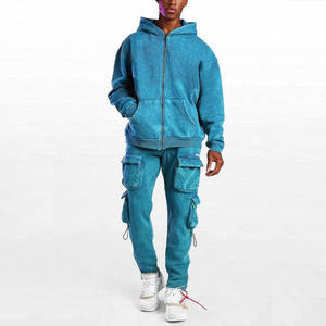 2024 unisexe personnalisé poids lourd lavage à l'acide fermeture éclair coton polaire évasé survêtements hiver grande taille survêtement avec Patch imprimé - Product Image 1