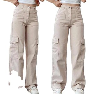 Pantalones de mujer con logotipo personalizado, pantalones de trabajo chinos informales, pantalones de correr holgados de pierna recta, pantalones Cargo para mujer, cintura elástica transpirable - Product Image 6