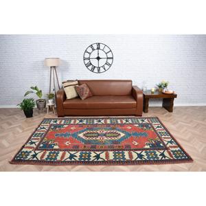 พรมตุรกีโบราณ ขนาด 5.5x8.5 ฟุต พรมลายตารางสีแดง ทำจากขนสัตว์ - Product Image 1