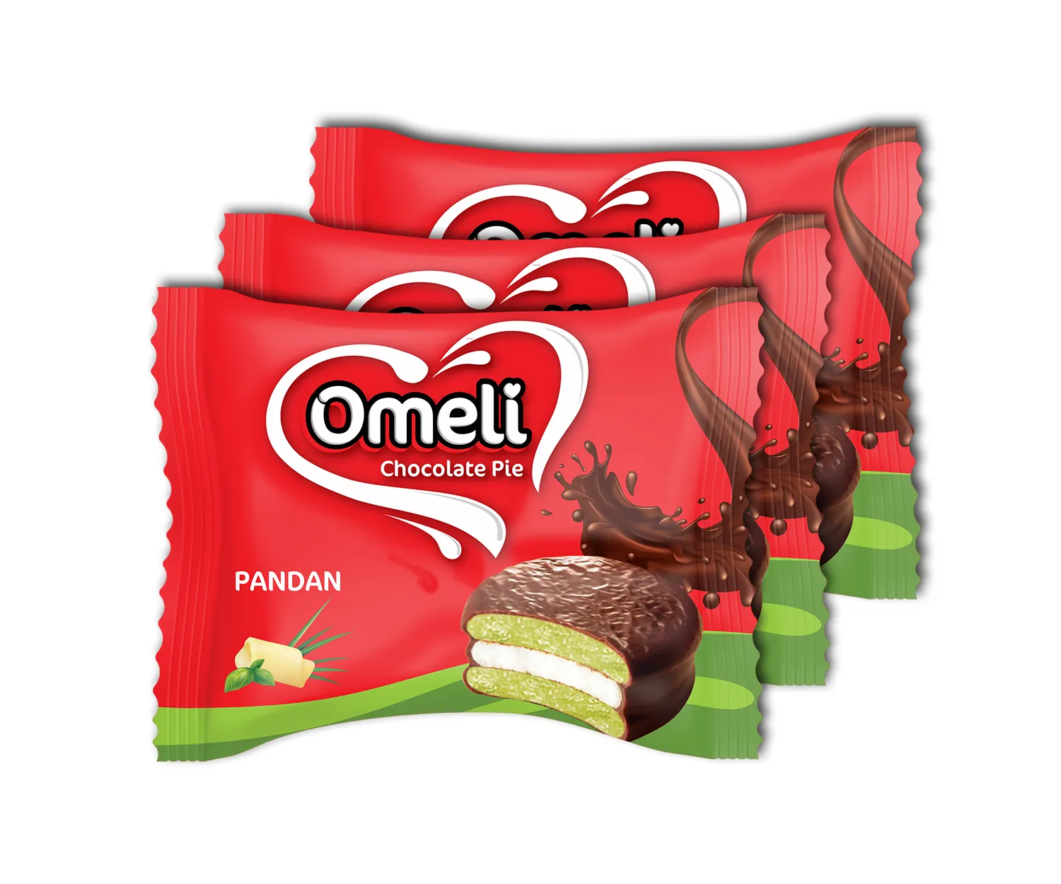 Premium Quality New Product Omeli chocolate pie / Chocopie 150gr, Pandan Flavour - Stored in Paper Box