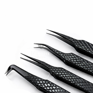 Kit de pinces à cils premium 4 en 1, noir, droites, courbées, pour extensions de cils, ensemble d'outils - Product Image 2