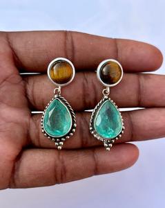 925 Sterling Silver Paraiba <b>Tourmaline</b> With Tiger Eye Handmade Ring , Beautiful Women Ring . - Product Image 1