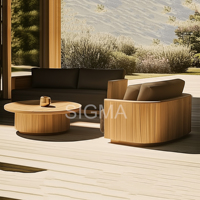 Ensemble de mobilier d'extérieur en bois de teck ensemble de canapés de jardin meubles parapluie foyer chaises longues Table basse ronde fauteuils en bois