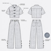 Ensemble deux pièces pour femme OEM : veste en jean courte et jean évasé à boutons noués, logo personnalisé