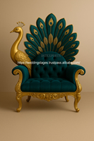 Fauteuils de luxe traditionnels en forme de paon pour salon, taille personnalisée, dossier haut, en teck sculpté et capitonné, pour appartement, hôtel, villa
