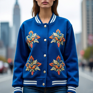 Chaquetas universitarias de lana corta para mujer, chaqueta de lana universitaria de Color sólido, chaquetas universitarias cortas bordadas con estampado de otoño e invierno para mujer - Product Image 1