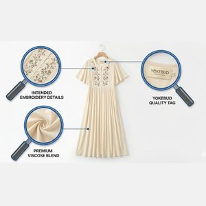 Wholesale Custom <b>Women</b> Floral Embroidered Maxi Dress Boho Summer Casual Viscose Long Dress Vintage Holiday Clothing OEM Factory - Product Image 2