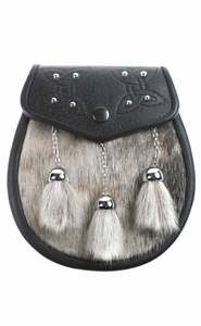 Genuine <b>Leather</b> Half <b>Dress</b> Sporran with <b>White</b> Fur and Celtic Knot Design-Scottish Tartan Bags - Product Image 4