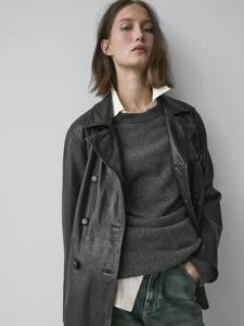 Veste universitaire en peau de mouton noire pour femme, double boutonnage, ceinture, écologique, longueur classique, vêtements d'extérieur décontractés, automne-hiver, coton - Product Image 2