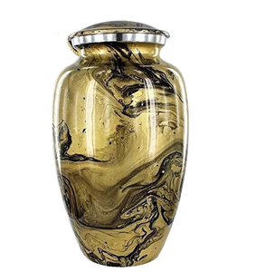 Urne funéraire unique pour adultes en cendres de cendrification, or brillant et tourbillons noirs, en aluminium, fournitures funéraires pour les humains - Product Image 5