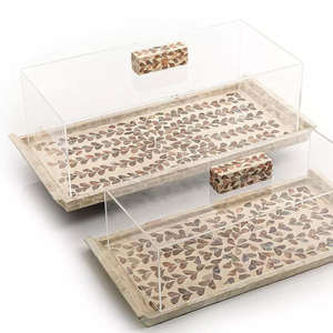 Plateau de service incrusté de nacre avec couvercle en acrylique Plateaux de service en chocolat MOP Utilisé Home Hotel Restaurant By Craft N Creation - Product Image 2