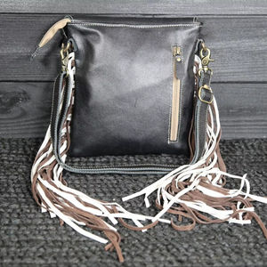 Sac à main en cuir noir imperméable parfaitement fait à la main dans le style occidental dissimuler le sac à main usiné sacs à bandoulière à pompons sacs imprimés - Product Image 1