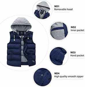 Gilet à capuche pour homme Veste sans manches rembourrée matelassée zippée Gilet à capuche décontracté et chaud - Product Image 4