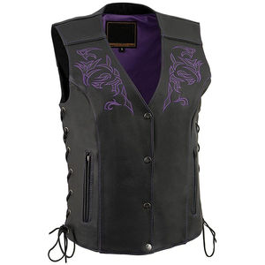 Venta al por mayor Nuevo Mejor Diseño de moto Chaleco de cuero real para las mujeres y a prueba de viento completo con cuello en V al aire libre mejor Estilo Chaleco - Product Image 1