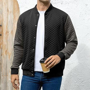 เสื้อแจ็กเก็ตผ้าพิษของผู้ชายเสื้อแจ็กเก็ตแขนเสื้อขนสัตว์สีดำและสีเทา - Product Image 2