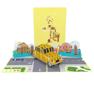 3D弹出式伦敦出租车卡畅销书周年生日3D卡手工纸激光切割卡
