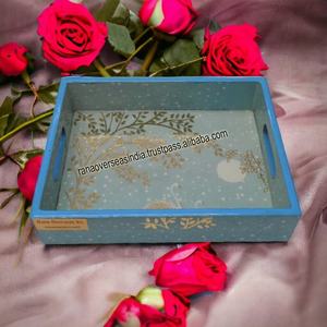 Plateau de service en bois rectangulaire imprimé personnalisé en gros direct d'usine pour thé et café Design sculpté écologique - Product Image 4