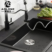 Évier de cuisine en pierre de quartz noire Premium 6845G - Bassin en pierre composite durable à cuve unique pour cuisines modernes