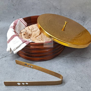 Boîte à roti en bois imprimé noir et marron avec pince en forme de boîte à chapati de forme ronde de haute qualité avec couvercle détachable - Product Image 3